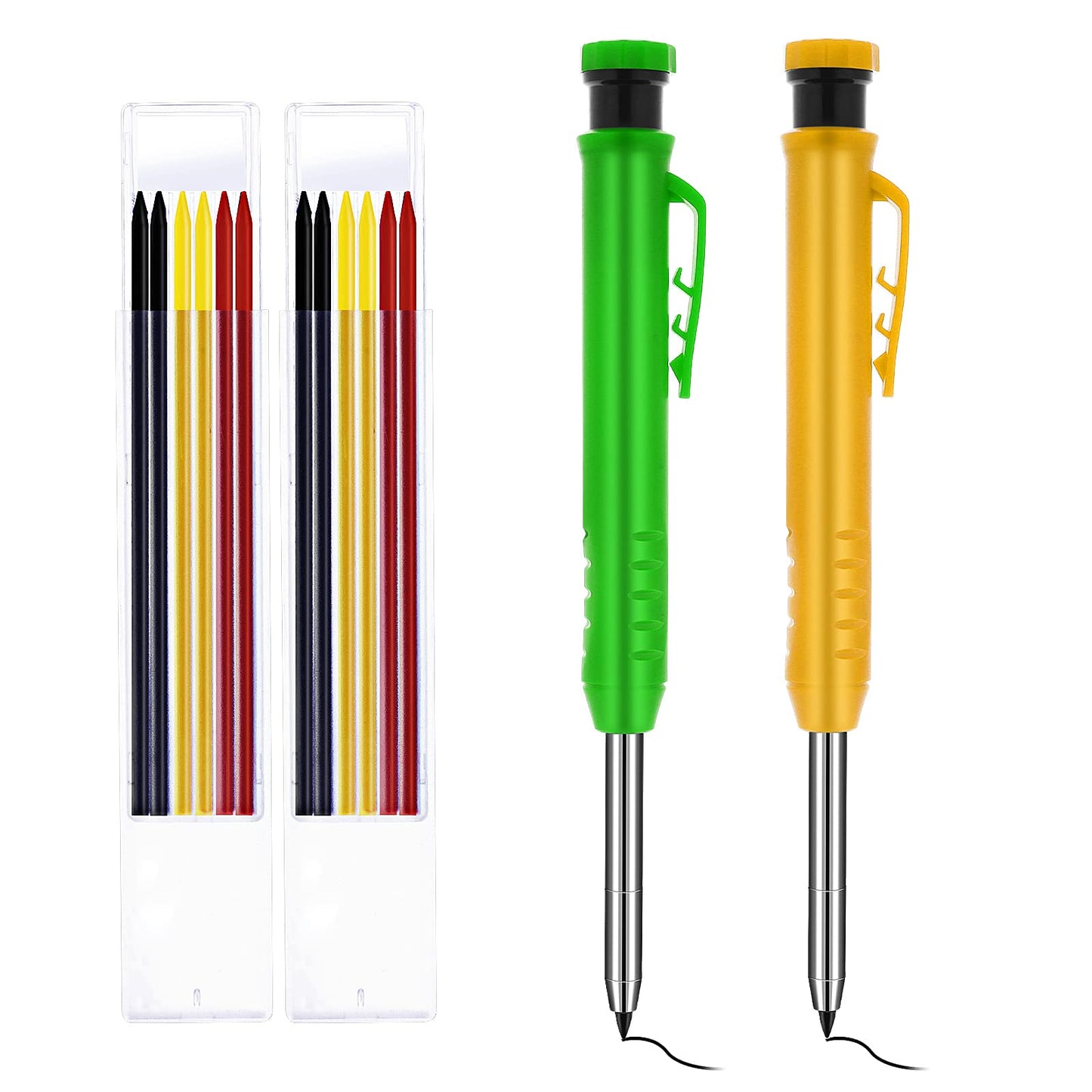 TIESOME Solid Carpenter Pencil, 2 Pack 12 Refill Long Nosed Deep Hole Mechanical Pencil Marker with Built-in Sharpener Carpenter Woodworking Architect for Drawing Making Scribering Woodworking