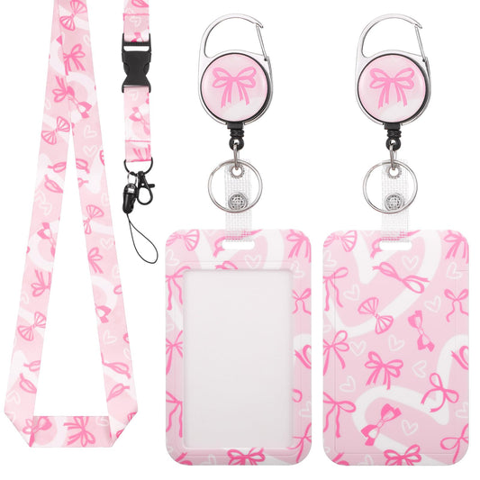 LXUEJIE Pink Id Badge Holder with Lanyard, Cute Case and Retractable Badge Reel Clip for ID Badges Name Tags Vertical Card Holder Lanyard Badge Reel for Nurse Doctor Office Employees Women