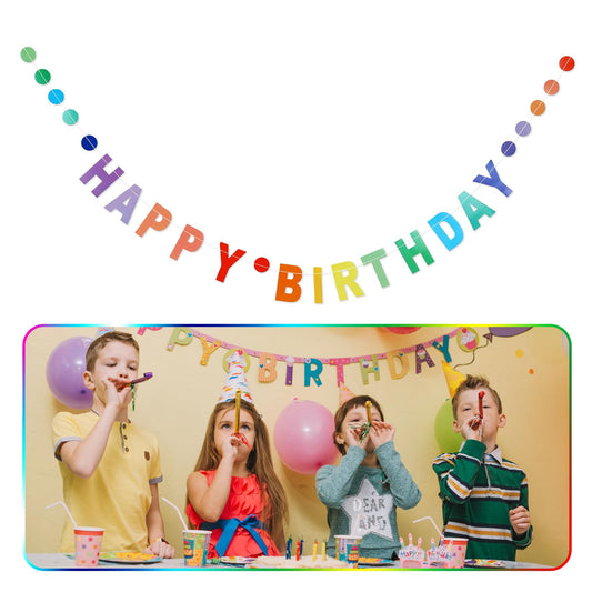 Bewudy Happy Birthday Banner, Rainbow Gradient Color Happy Birthday Sign for Birthday Decor, Birthday Decorations Garland Party Supplies Wall Door Banner Flag
