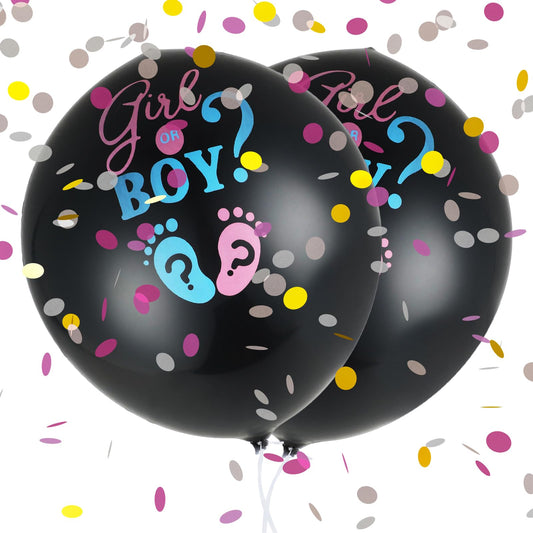 Bewudy 2 Pack 36 Inch Baby Gender Reveal Balloon, Big Black Balloons with Pink and Blue Heart Shape Confetti Packs for Boy or Girl, Baby Shower Gender Reveal Party Supplies Decoration Kit