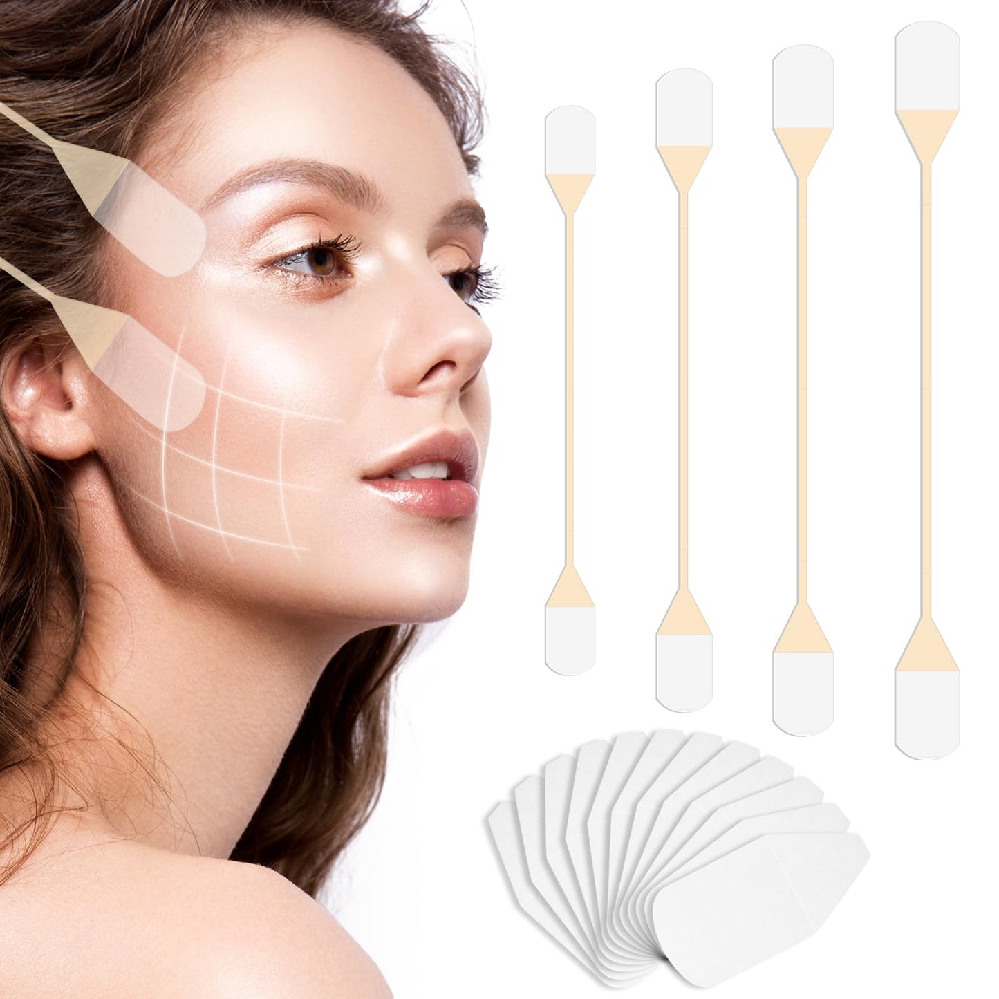 Yuanchu Pack of 24 Face Lifting Tape, 20 Facelifting Stickers, 4 Vision Tightening Tape, High Elastic Kinesiology, V-Shape, Face Tightening, Anti Wrinkle Facial Patches, Instant Invisible Wrinkle Tape