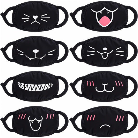 AOZUO Pack of 8 Cute Cat Face Masks, Kawaii Cotton Mouth Masks, Reusable, Washable Face Mask, Anti-Dust, Anime Masks for Women and Men