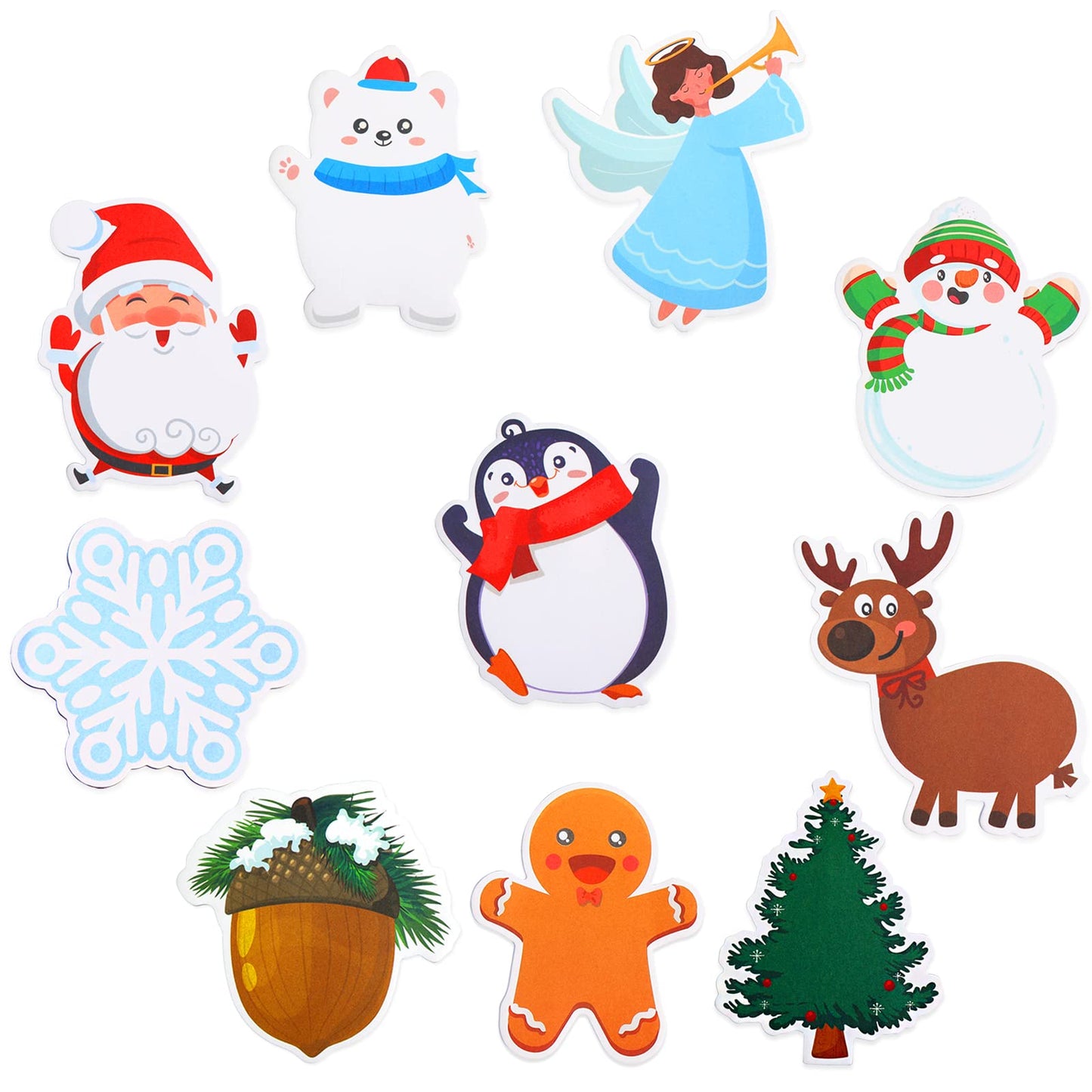 Cobee Cute Christmas Sticky Notes,10 Pack Cartoon Xmas Sticky Notepads Self-Stick Memo Pads Holiday Page Markers Xmas Notepad for Work Study to Do List Home Office Supplies Party Favors