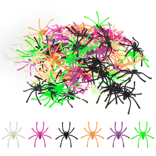 simarro 120Pcs Halloween Realistic Spiders, 6 Colors Plastic Small Fake Spider Toys Black Fake Spiders Terror Funny Prank Props for Halloween Home and Party Decorations
