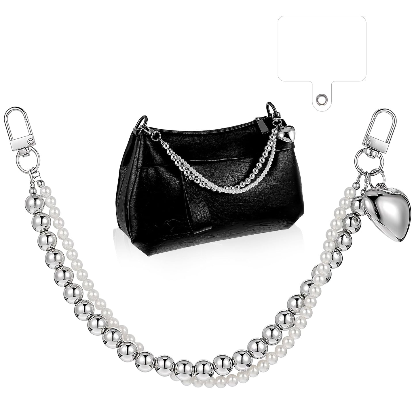 TIESOME Pearl Purse Chain Extender Silver Handbag Straps Metal Shoulder Crossbody Bags Short Handle Replacement Charms Accessories Keychain Clip Bag Charms Phone Charms Phone Strap for Women