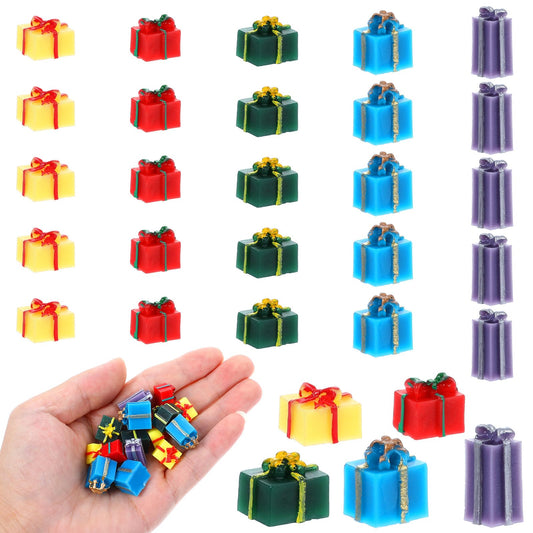Andibro 25Pcs Christmas Miniature Ornaments, Christmas Mini Gift Boxes Christmas Tiny Ornaments Present Decoration 1in Mini Boxes Ornaments for Christmas Decorations