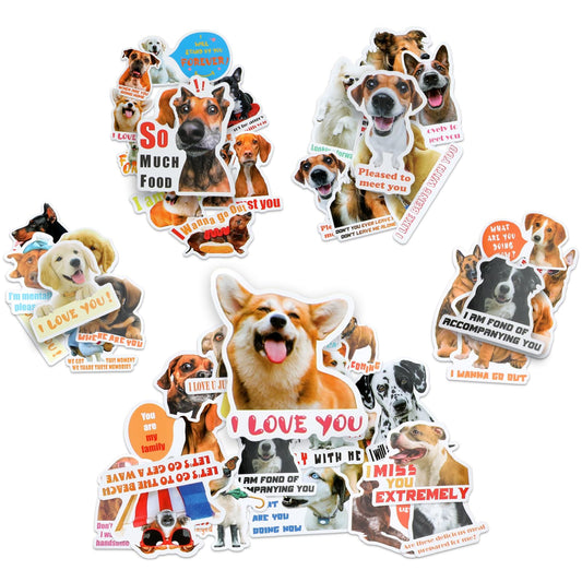 Bewudy 50Pcs Funny Dog Stickers Bulk, Cool Animal Puppy Waterproof Kids' Stickers, Realistic Dog Sticker Emoticon Pack for Water Bottles Scrapbooking DIY Stickers for Kids Boy Girl (Style A)