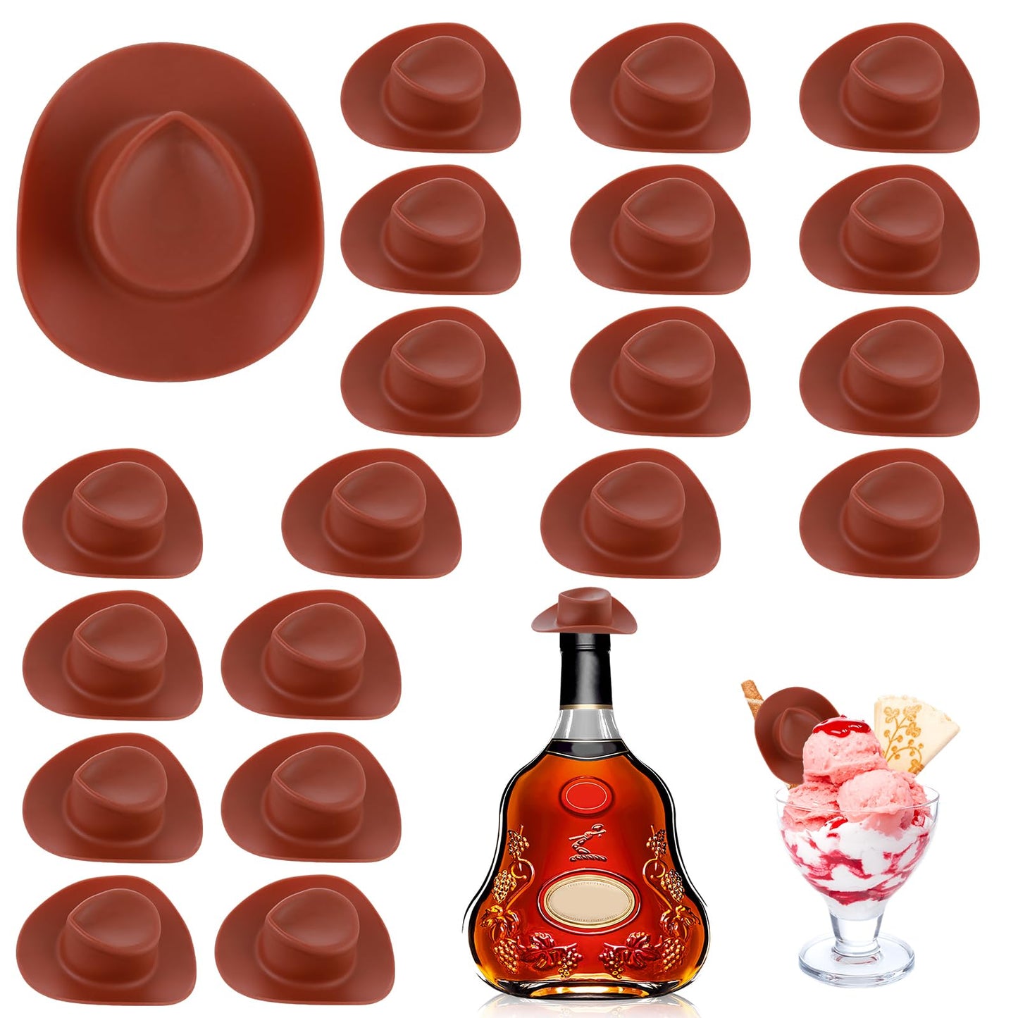 TIESOME Miniature Dollhouse Cowboy Hats, 20 Pcs Mini Western Cowgirl Hat Cake Topper Doll West Hat Small Plastic Hat for Doll Dress Up Party Accessories Dollhouse Decor Pretend Play (Brown)