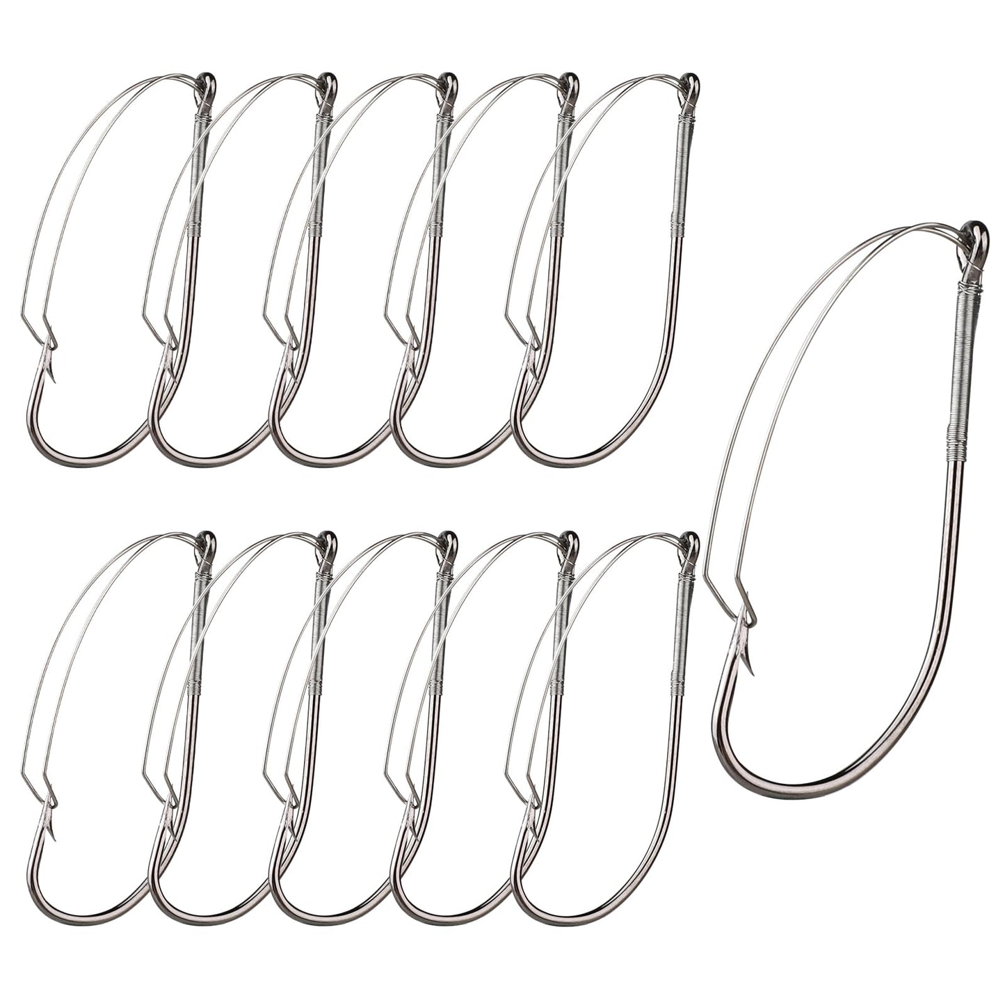 Molain 10 Pcs Weedless Wacky Rig Hooks Bass Fishing Hooks Worm Hooks Long Neck Hooks Anti-Hanging Bottom Mouthguard Fish Hook for Wacky Rigging Worm Lure