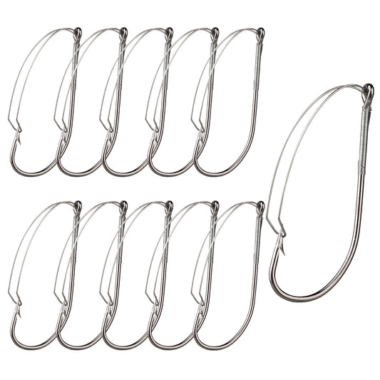 Molain 10 Pcs Weedless Wacky Rig Hooks Bass Fishing Hooks Worm Hooks Long Neck Hooks Anti-Hanging Bottom Mouthguard Fish Hook for Wacky Rigging Worm Lure