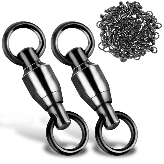 Amabro 25PCS Barrel Ball Bearing Swivel, Stainless Fishing Swivel with High Strength Welding Rings Heavy Duty Fishing Tackle Connectors for Saltwater Freshwater High Strength(Black,0# 28LB)