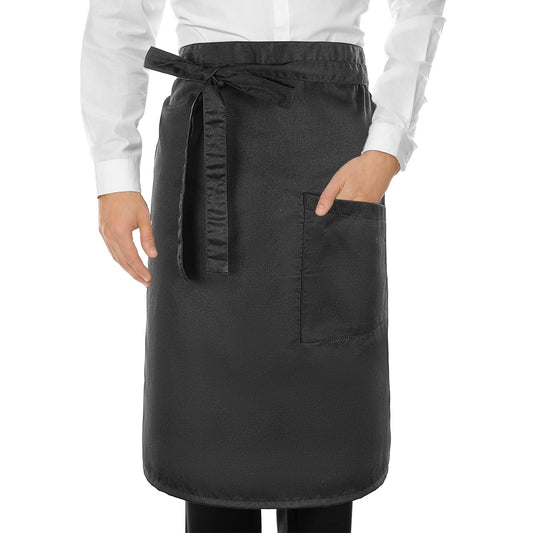 MBAIYO Apron with Pocket, Cooking Apron Waiter's Apron Adjustable Short Aprons 68 x 54 cm Bistro Apron Waist Apron Black Half Apron for Women Men Cooking Kitchen Baking Restaurant Cafe, black, 68 x 54