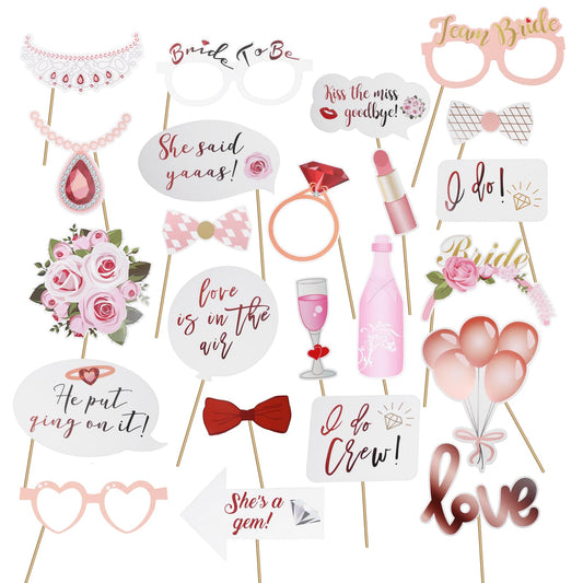 AOZUO Pack of 23 Stag Night Women Prop Set, Hen Party Accessories Women Rose Gold Pastel Photo Booth Selfies Prop Set for Wedding Bridal Parties Girls Evenings Stag Night Accessories