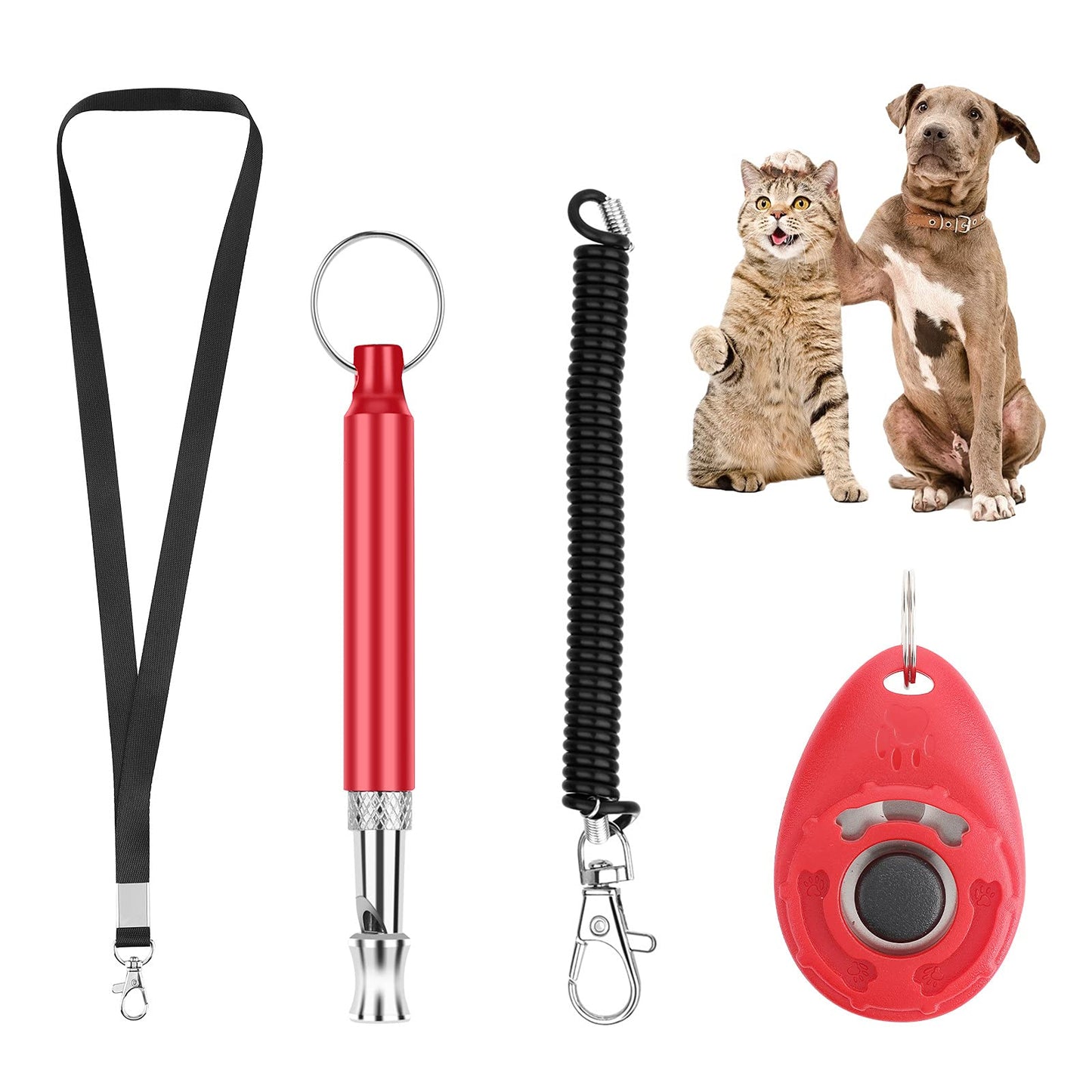 4 Pcs/Set Dog Training Whistle and Clicker, Adjustable Frequency Ultrasonic Dog Whistle with Lanyard, Professional Dog Clicker, Pet Training Kit, Stop Barking, Ideal for Recall Dogs Pet Puppy Training