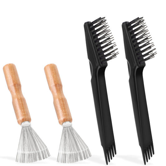 BOHUIZ 4 Pieces Hair Brush Cleaning Tool Hair Brush Cleaner Set Mini Brush Dirt Remover with Metal Wire Rake for Removing Hair Dust Home and Salon Use