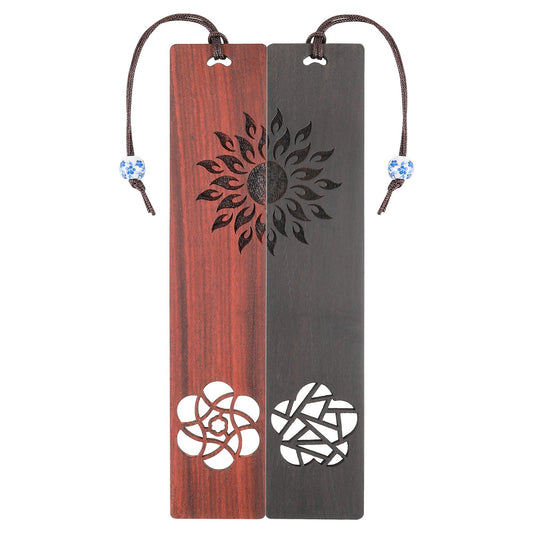 Amaxiu Vintage Wood Bookmarks, 2 Pcs Wooden Bookmark with Pendant Hollow Craft Page Markers Book Mark Gift for Book Lovers Women Men Birthday (d)