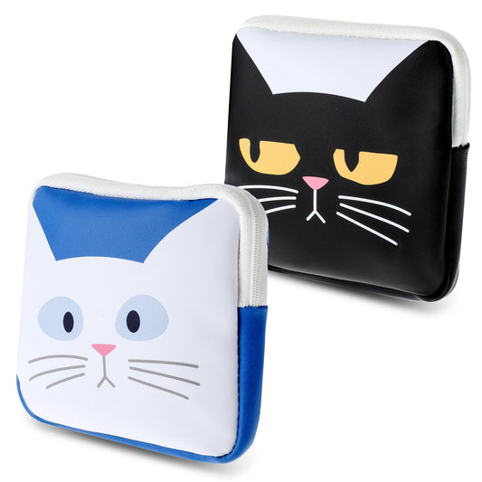 Amabro Cute Cat Sanitary Napkin Storage Bags, 2PCS Portable Waterproof Menstrual Cup Pouch Tampons Bags Nursing Pad Holder with Zipper First Period Kit Feminine Care for Women Girls Teen