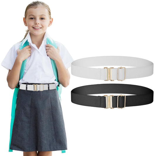 Amaxiu 2 Pcs Elastic Waist Belts for kids, Boys Girls Stretch Waistband Flat Buckle Adjustable Belt for Jeans Pants Skirts(Black+White)