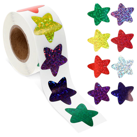 Bewudy 500 Pcs Foil Star Stickers, Shiny Star Stickers for Kids Reward, 1in/2.5cm Teacher Incentive Positive Reward Stickers for Kids Toddlers Classroom School(Star)