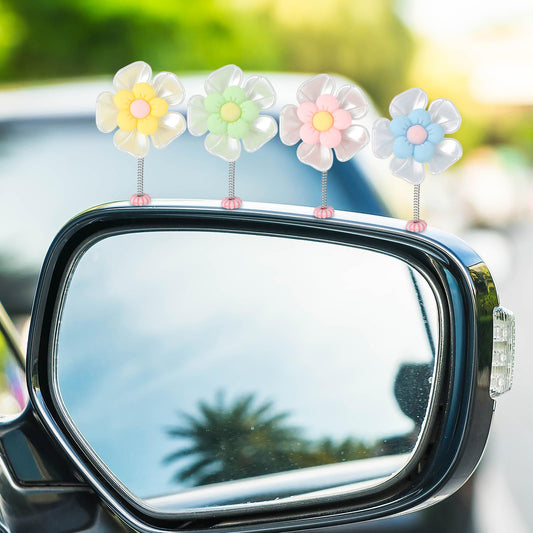 Andibro Flower Car Dashboard Decorations, 10pcs Mini Paste Shaking Head Flower Car Mirror Dashboard Plant Decor for Car Interior Home Office Desk Decoration