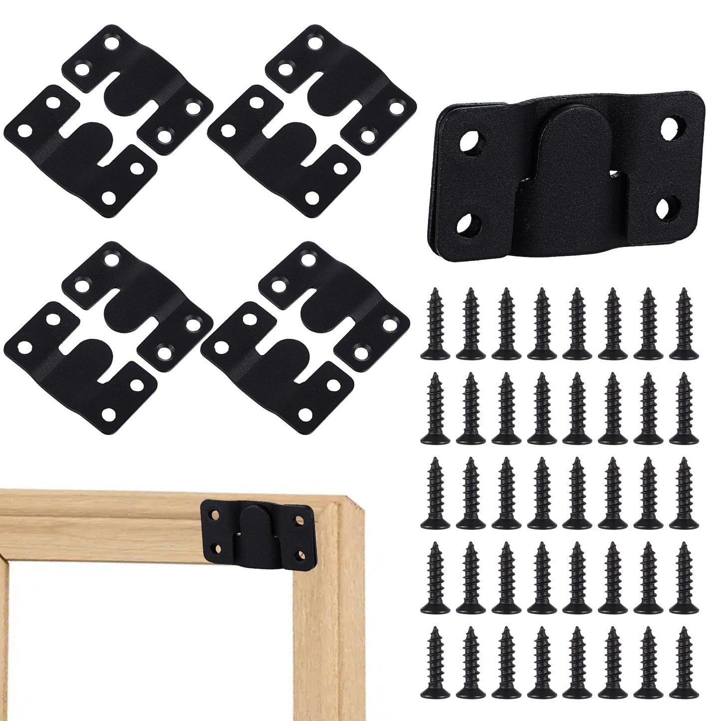 Yuanchu Interlocking Flush Mount Bracket, 5 Pairs Picture Hanging Hooks with Screws Stainless Steel Heavy Duty Photo Frame Hook Furniture Connector Wall Mount Hardware(2.1x1.2in,2.1x1.2in)