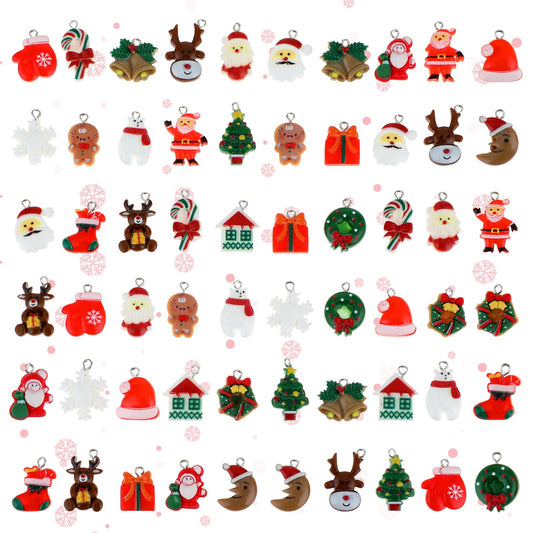 Amaxiu Mini Christmas Tree Hanging Ornaments, 30 Pcs Miniatures Xmas Resin Decorations Small Santa Claus Snowman Christmas Figurines Tiny Pendant Charm for DIY Craft Christmas Decor?Without Rope?