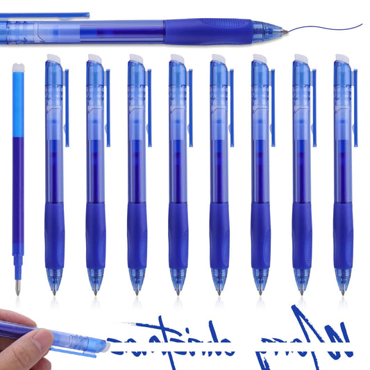 Jeffdad 8 Pcs Blue Erasable Pens 0.5mm, Retractable Fine Point Blue Ink Pens, Smooth Writing Gel Pen for Drawing Writing(Blue)