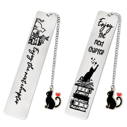 Jeffdad 2 Pcs Kitty Inspirational Words Bookmarks Funny Bookmarks Book Marker for Birthday Gifts Stainless Steel Bookmarks for Book Lovers Kids Teachers Friends Women Men (Type two)