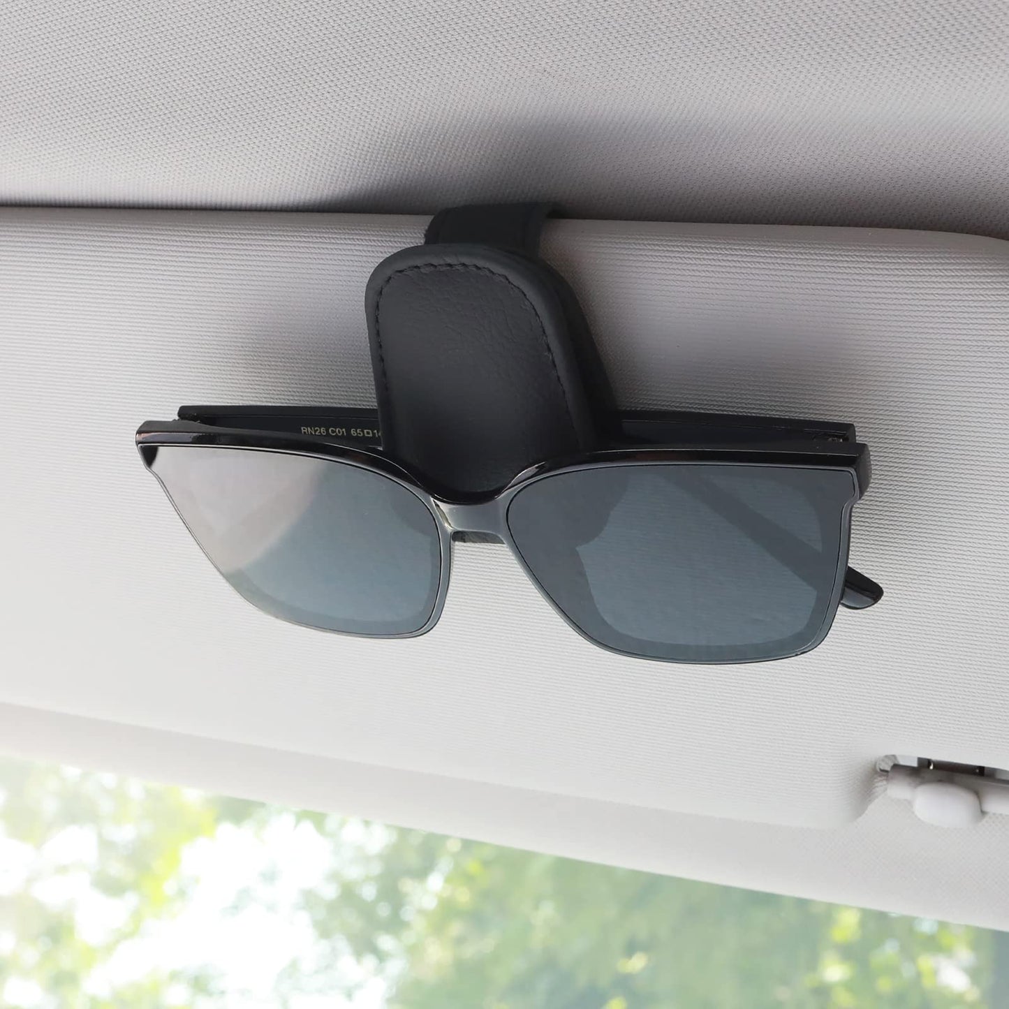 TIESOME Sunglasses Holder for Car Sun Visor, Magnetic Leather Eyeglass Hanger Clip for Car Sun Visor Universal Car Visor Accessories Magnetic Glasses Mount Holder, Ticket Card Clip(Black)