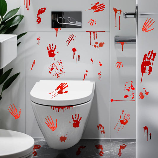Andibro Halloween Decorations,67pcs Bloody Handprint Footprint Window Clings Halloween Wall Decal Floor Clings Scary Halloween Decoration Window Stickers for Inside Outside Decor Come (Combination)