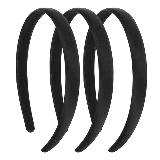 JIEYAO 3 Pcs Black Satin Headbands for Women, 0.6Inch Wide Hard Head Band, Anti-slip Solid Headband Soft Simple Hair Bands Fashion Hair Accessories for DIY Crafts Cosplay Holiday Costumes Gifts(0.6in)