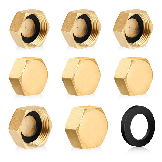 Jeffdad 6 Pcs Brass Blanking Nut Cap, 1/2" Female Blanking Stop Cap with Washers, Plumbing Fittings for Washing Machine Radiator Valve Faucets Tap(1/2 inch)
