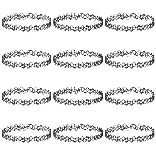 Andibro 12PC Tattoo Choker Necklace, Plastic Stretch Necklace Clavicle Cute Collar Vintage 90s 95s Jewelry Accessories for Women Teen Girl(black)