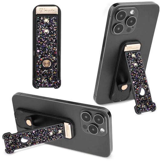 Bewudy Phone Finger Strap Grip, 2 Pcs Silicone Cell Phone Finger Strap Stand, Folding Back of Phone Grip with Stand, Compatible with Most of Phones Tablet and Case (Black)