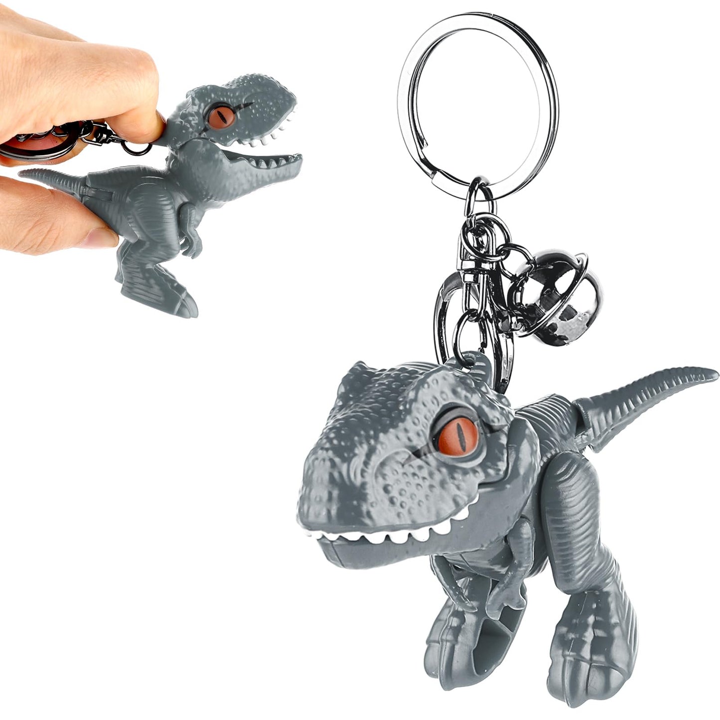 Yuanchu Cute Dinosaur Keychain, Kawaii Cartoon Gift Key Chain Movable Dinosaur Car Keychains Adorable Dinosaur Bag Charm, Grey, 8.75x3.7x6.34cm/3.44x1.45x2.5