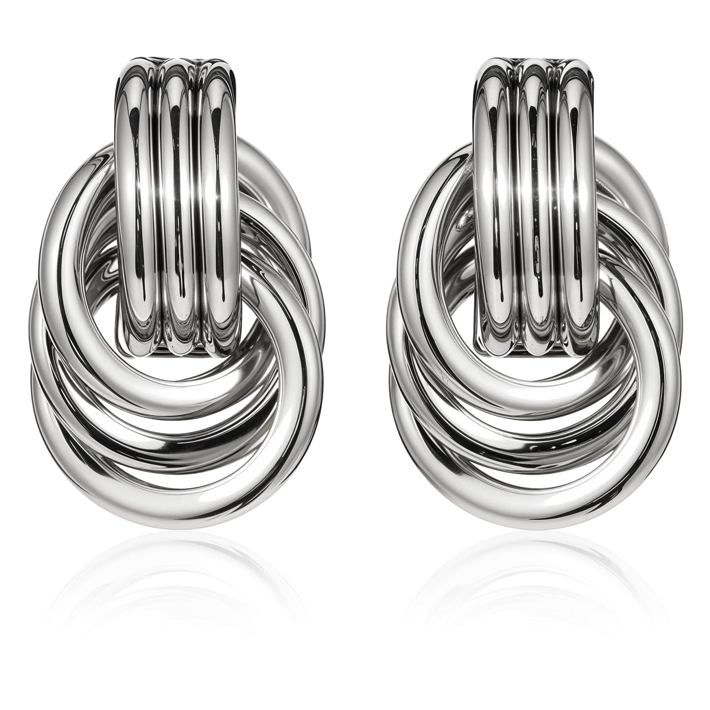 JIEYAO Chunky Silver Knot Earrings for Women, Silver Geometric Drop Dangle Earrings Twisted Earrings Trendy Dupes Jewelry Gift(silver)