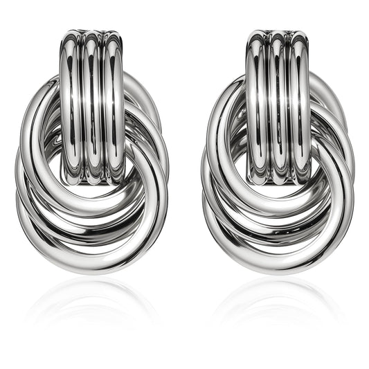 JIEYAO Chunky Silver Knot Earrings for Women, Silver Geometric Drop Dangle Earrings Twisted Earrings Trendy Dupes Jewelry Gift(silver)