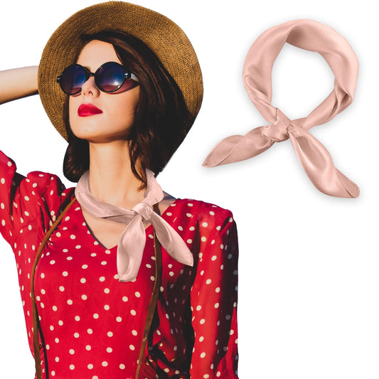 Amaxiu Women 100 Percent Mulberry Silk Neck Scarf, 21'' Lightweight Neckerchief Solid Square Neck Scarf Silk Head Neck Scarf(bean pink)