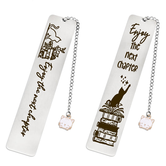 Bewudy 2PCS Cat Bookmarks, Cat Gifts for Women, Kitten Stainless Steel Book Marker, Funny Book Mark Cute Book Lover Gifts for Girls Women Men Teachers Classmates Friends Birthday Gifts