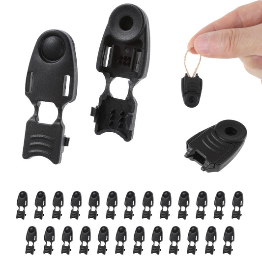 AOZUO 25Pcs Zipper Pull Cord Ends, Zipcords Stopper, Paracord Clips Accessories Running Shoe Lace End Drawstring Clip Cord Lock for Backpack Drawstrings Ends Lock Shoes Bungee Rope DIY Replacement Pla