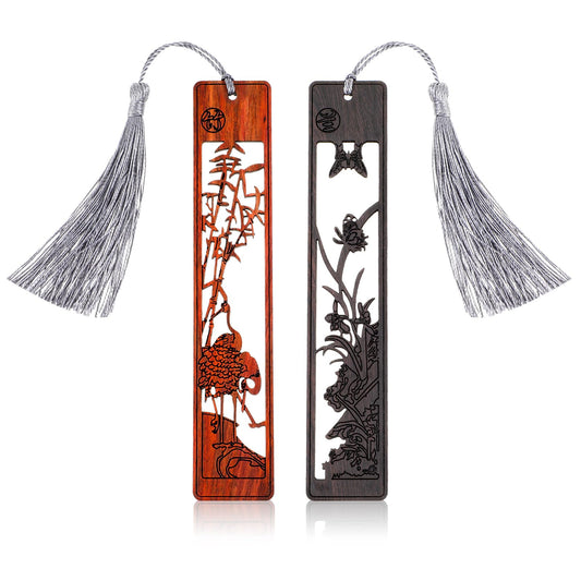 Amaxiu Wooden Bookmarks for Book Lovers, 2 Pack Handmade Wooden Bookmarks Valentines Day Gifts for Him Her Hollow Carving Craft Bookmarks Couple Vintage Book Mark Wedding Anniversary Men Women Gift(A)