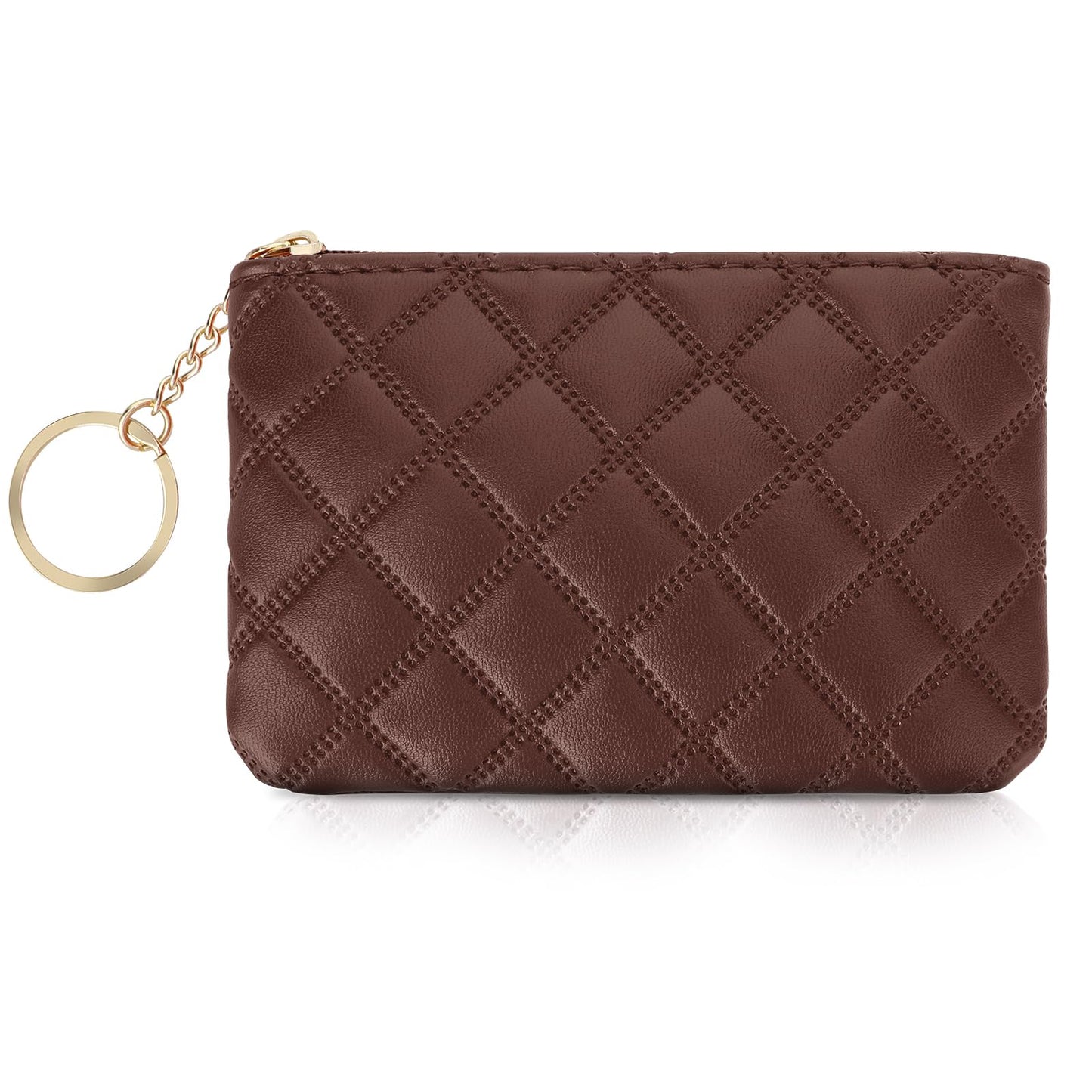 simarro Small Coin Purse, Double Embossed Rhombus PU Zipper Coin Bag Portable Wallet Short Ladies Coin Purse Zippered Keychain Mini Coin Bag for Women & Men Coin Purse(Brown)