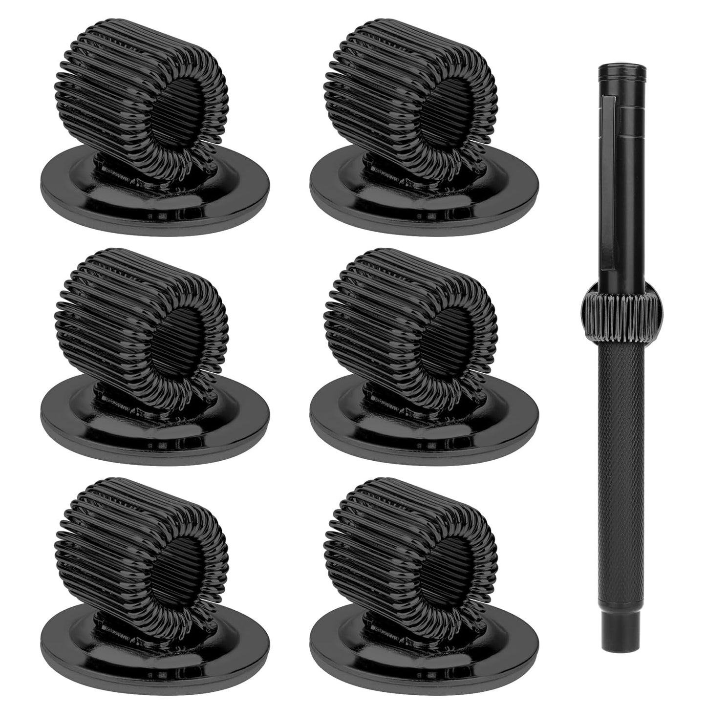 Giantree 6 Pcs Metal Manganese Steel Pen Holder Clips, Self-adhesive Pen Holder with Adjustable Spring Loop Suitable for All Pen Markers, Ideal for Refrigerator Workshop Office Bulletin Board(Black)