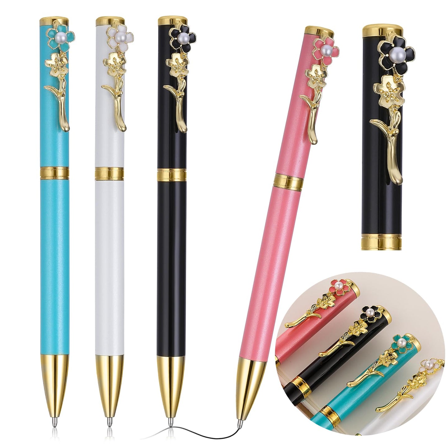 TIESOME Aesthetic Ballpoint Pens, 4 Pcs Metal Retractable Gel Ink Pens Cute Ball Point Pen Pretty Journaling Pens Black Ink 1.0 mm Gift Pens Pastel Roller Ball Pens for School Office Gift Supplies