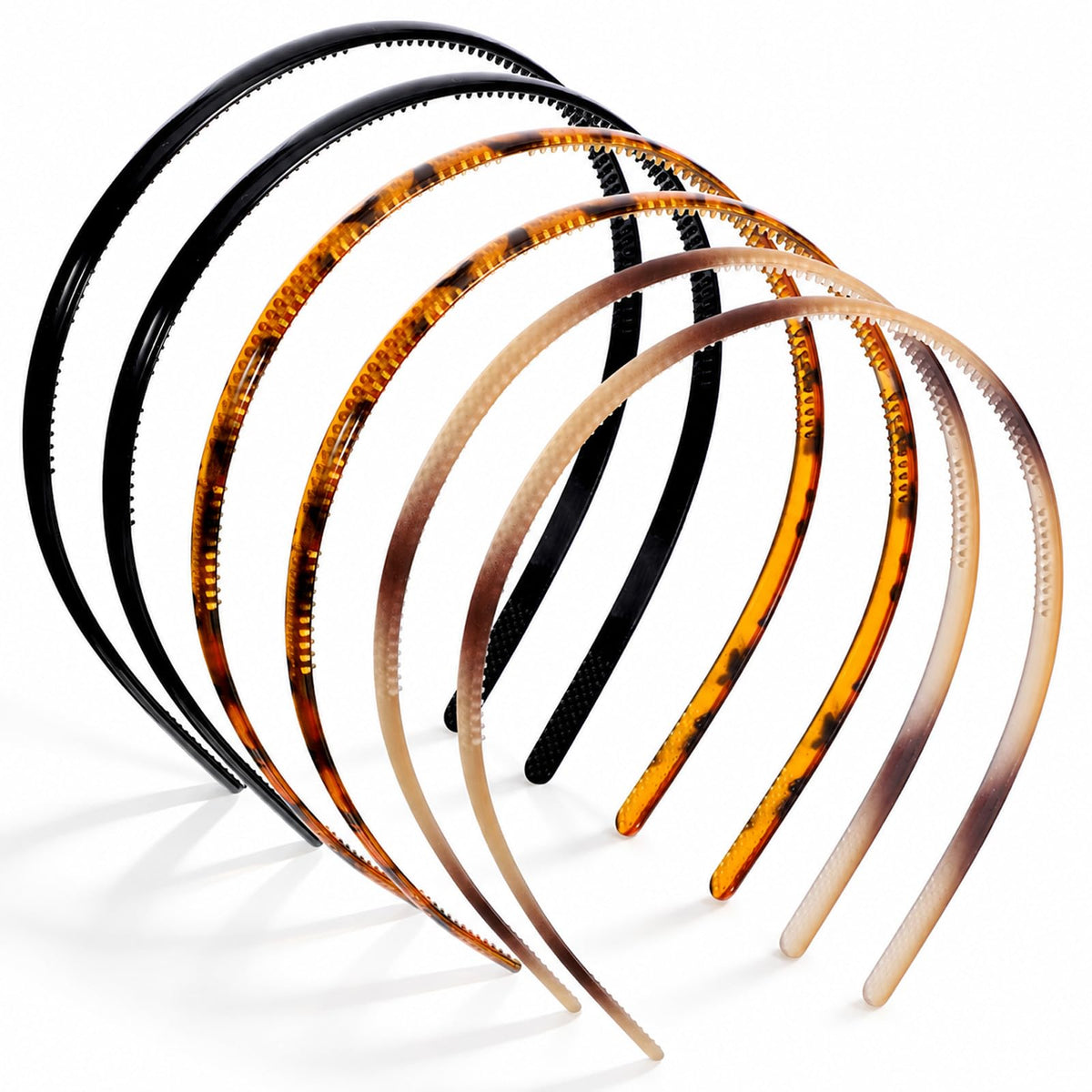 SHENLIU 8 mm Plastic Hair Band, Pack of 6 Headbands with Thin Teeth