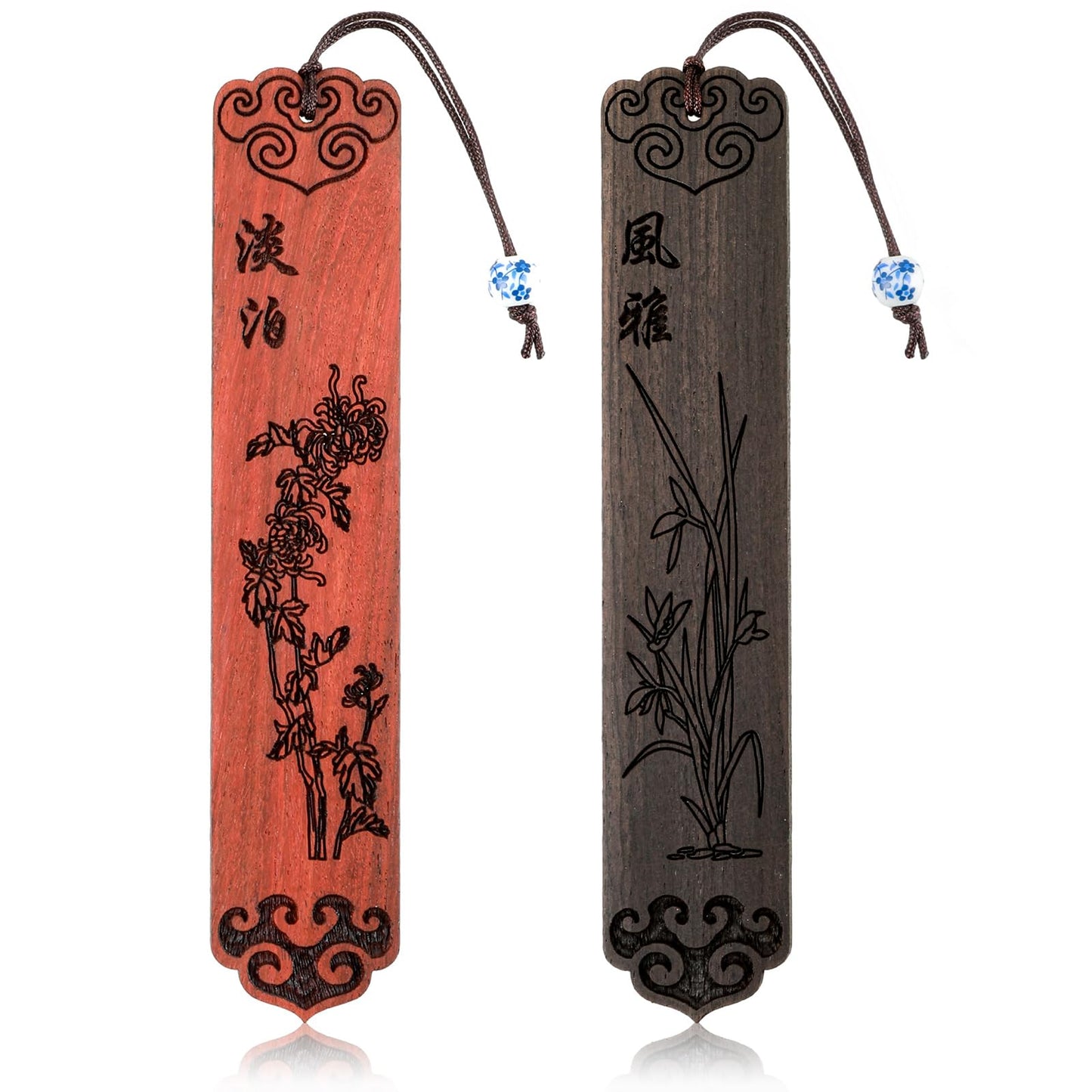 Amaxiu 2 Pcs Unique Handmade Wooden Bookmark, Vintage Engraved Book Marks Valentines Day Gifts for Him Her with Pendant Wedding Anniversary Men Women Gift Book Lovers Birthday Teachers Gift(A)