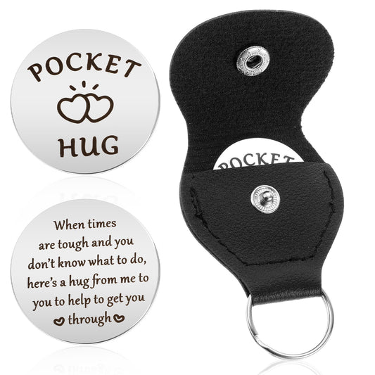 Giantree Pocket Hug Token, Pocket Hug Keychain Stainless Steel Double Sided Inspirational Gift with Keychain for Men Women Friend Family Christmas
