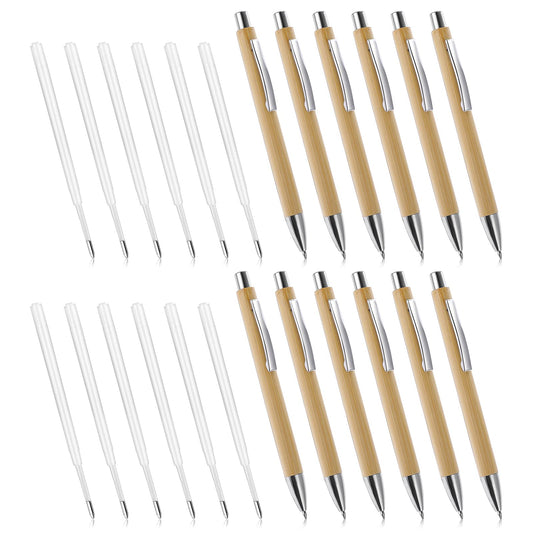 Molain 24Pcs Ballpoint Pen Set, 1.0mm Retractable Bamboo Pen with 12 Extra Black Ink Refills Quick Dry Ink Pens Smooth Writing Pens for School Office Home Supplies