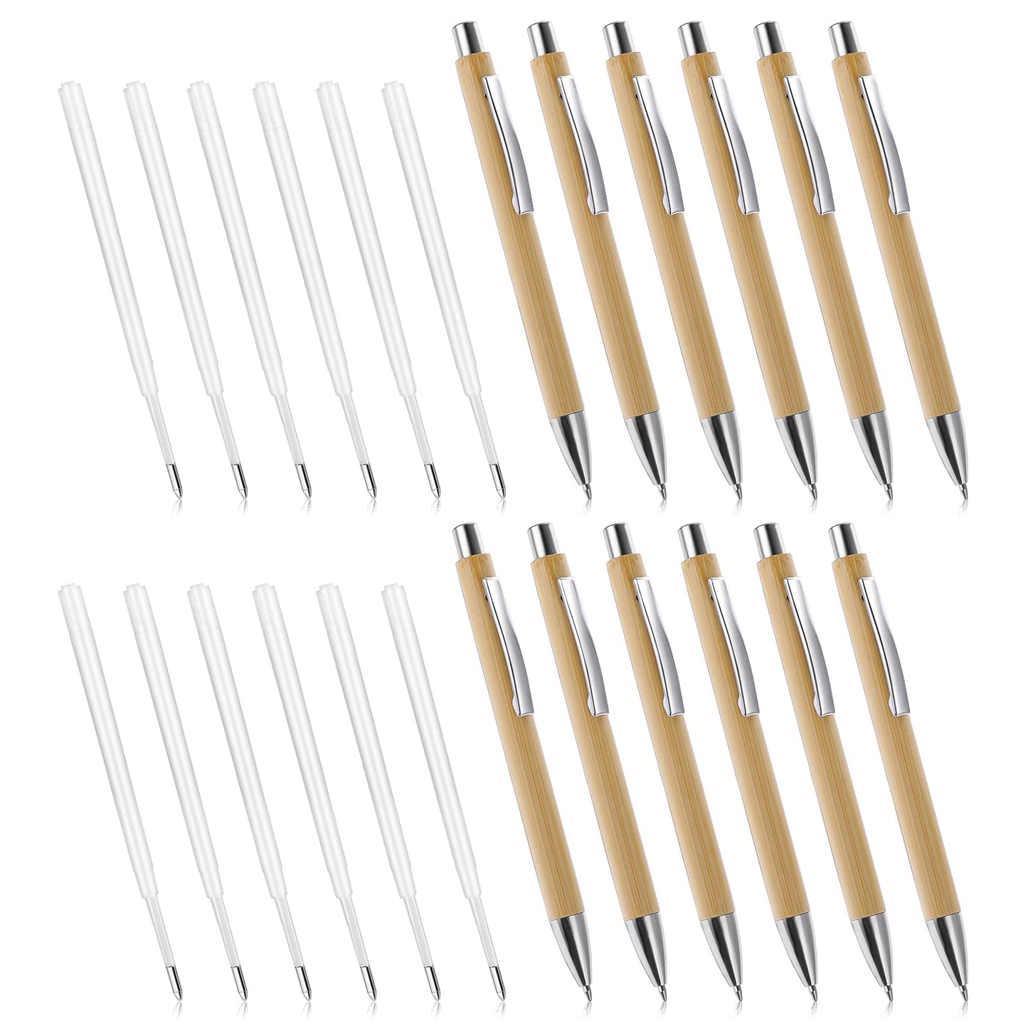 Molain 24Pcs Ballpoint Pen Set, 1.0mm Retractable Bamboo Pen with 12 Extra Black Ink Refills Quick Dry Ink Pens Smooth Writing Pens for School Office Home Supplies
