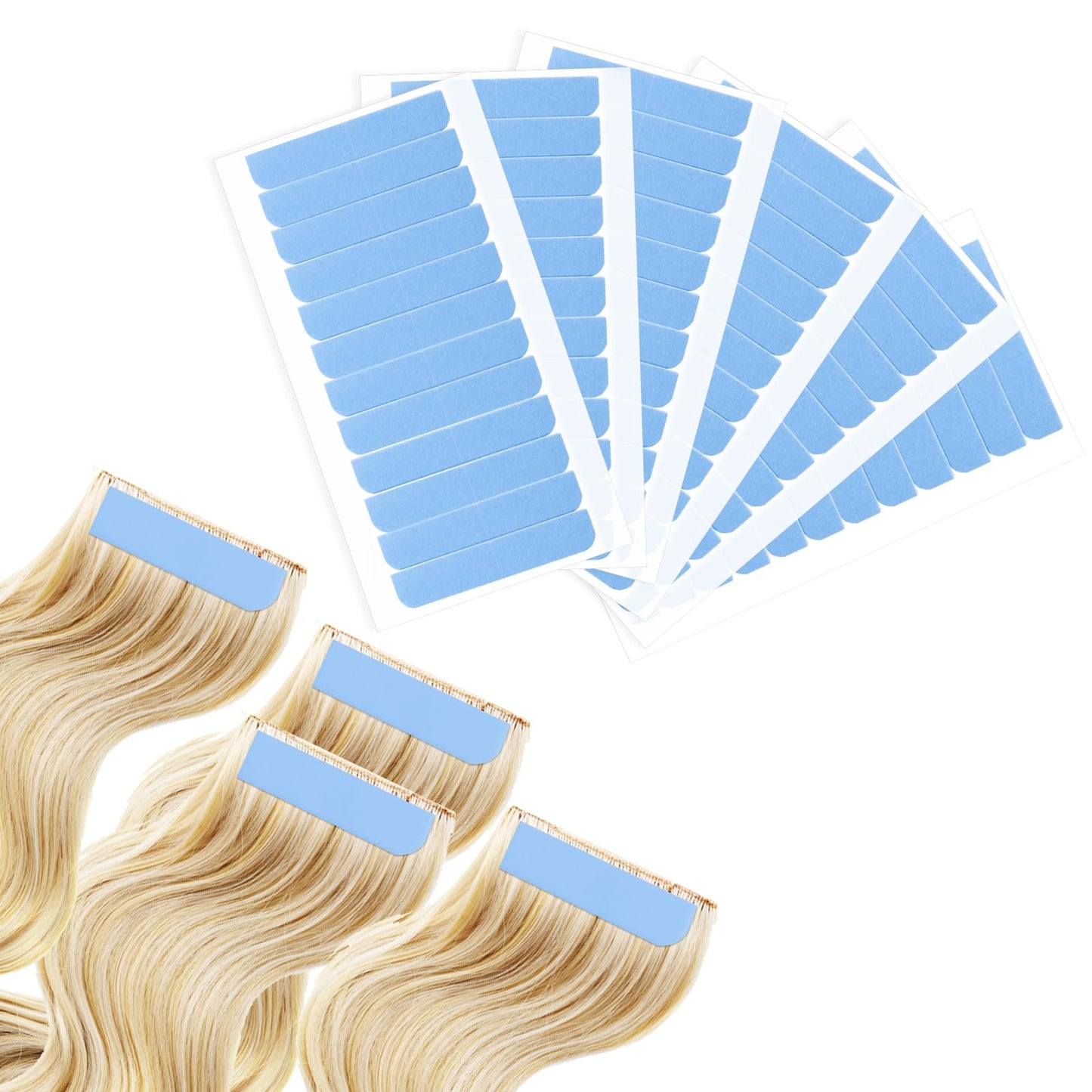 simarro 144Pcs Hair Extension Tape Tabs, Double Sided Adhesive Wig Tapes Tabs for Hair Extensions Replacement Tapes for Human Hair Wig Tape Waterproof Wig Tape Beauty Tools (Blue)